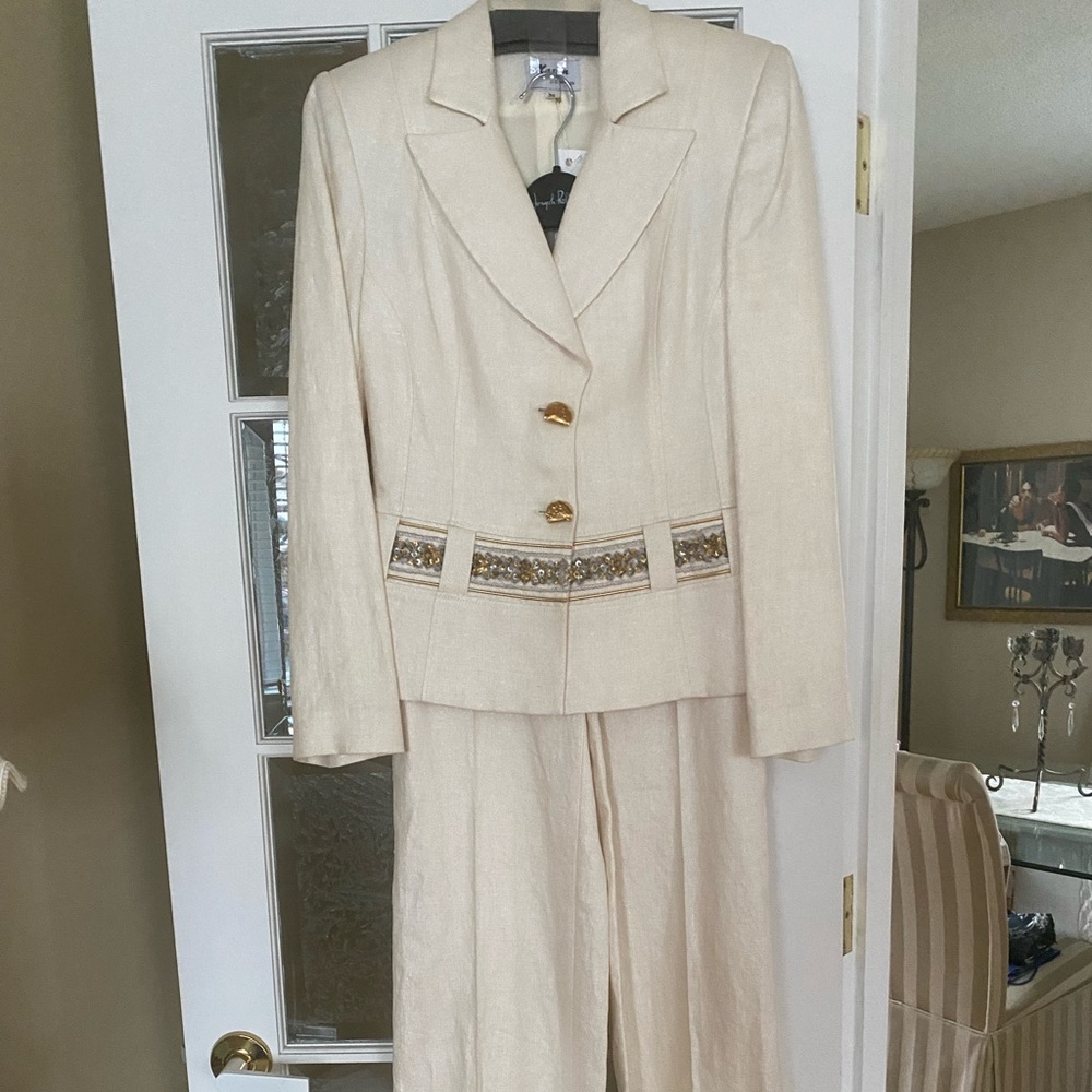 2 piece off white metallic shine pant and jacket.
